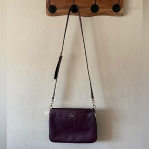 Kate Spade Plum Pebbled Leather Crossbody Bag Gold Hardware Triple Pocket